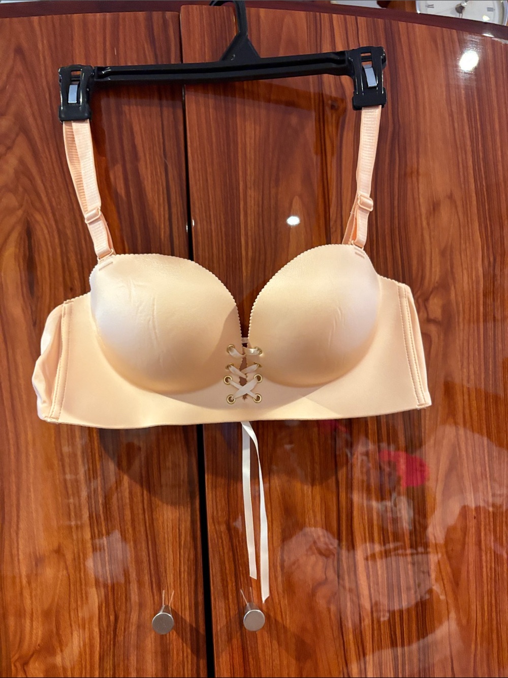 Peach Lace-Up Strapless Push-Up Bra